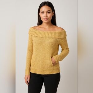 Anthropologie‎ Snails Cinnamon Off Shoulder Cozy Front Pocket Sweater, Large